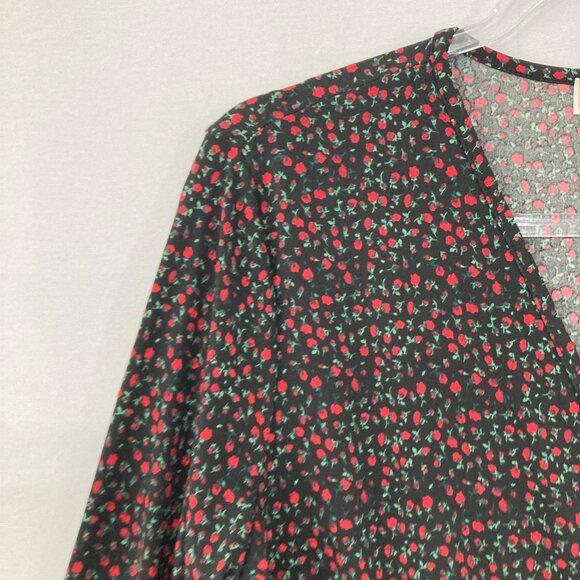 Michael Michael Kors Large Dark Floral Faux Wrap Stretch Knit Peplum Top Preppy - Picture 3 of 10